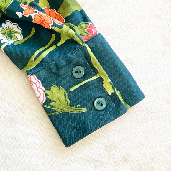 PLS READ VTG Sears Womens Small Polyester Blouse Green Floral Print Long Sleeve - Picture 6 of 7